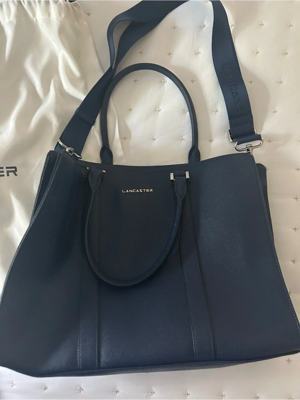 Lancaster Navy Leather Satchel Bag